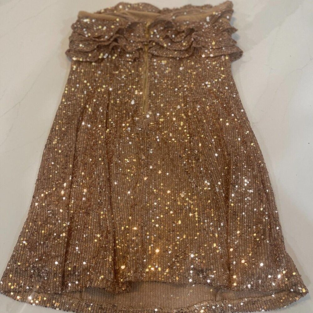 Free People Frida Ruffle Mini Dress Gold Strapless NWOT Size 2, - Picture 8 of 9
